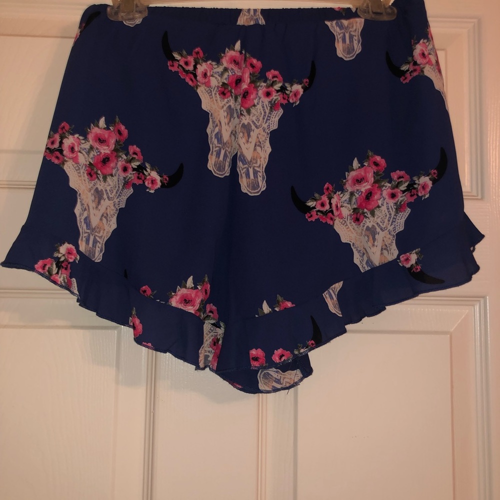 Peach Love California Navy Bull Skull Shorts